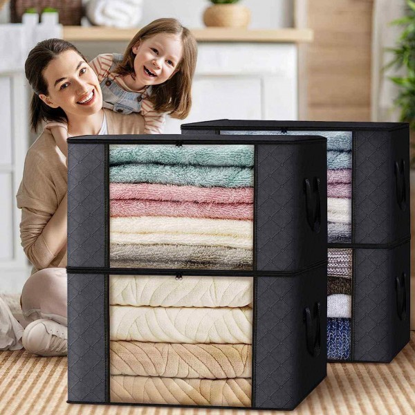 Large foldable blanket fabric storage bag container storage box with lid and handle for household items