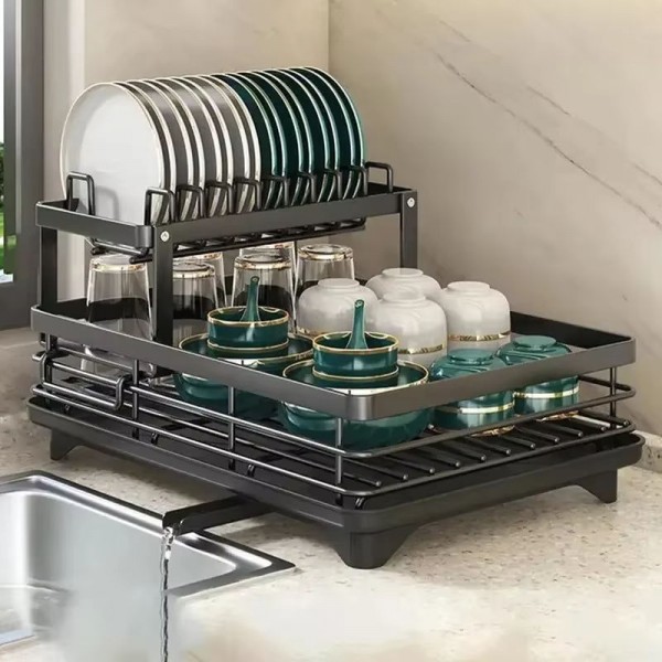 Multi-layer small storage bowl and plate rack, simple kitchen utensil bowl and plate rack, household drain pipe, used for organising kitchen items