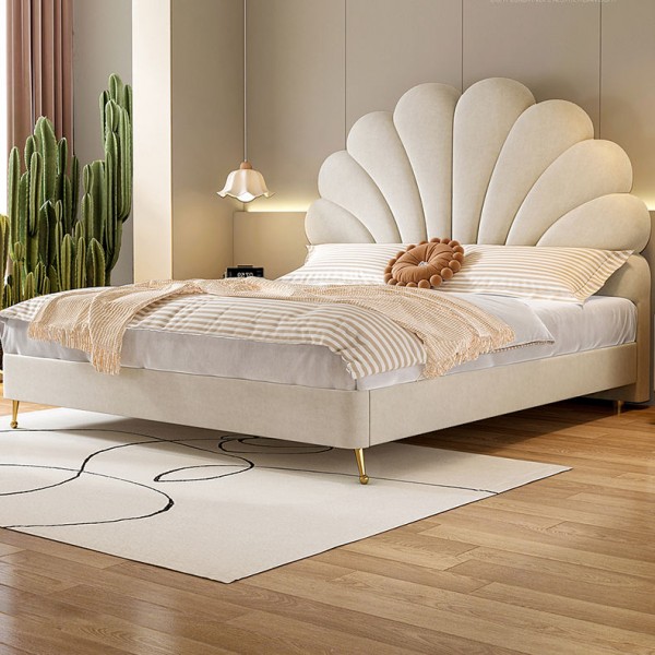 Modern Luxury Solid Wood Double Bed with Cushioned Backrest Princess Kids' Bedroom Set King Size