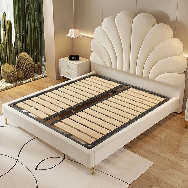 Modern Luxury Solid Wood Double Bed with Cushioned Backrest Princess Kids' Bedroom Set King Size