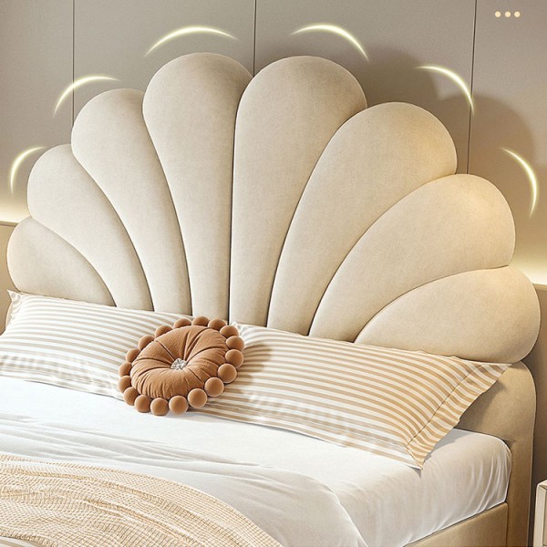 Modern Luxury Solid Wood Double Bed with Cushioned Backrest Princess Kids' Bedroom Set King Size