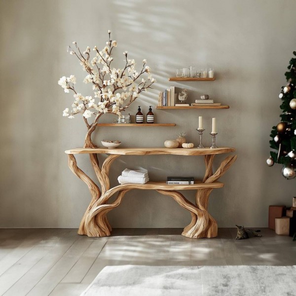 Luxury Console Table With Tree Bookshelf Table Home Furniture Living Room Furniture Wood Console Table