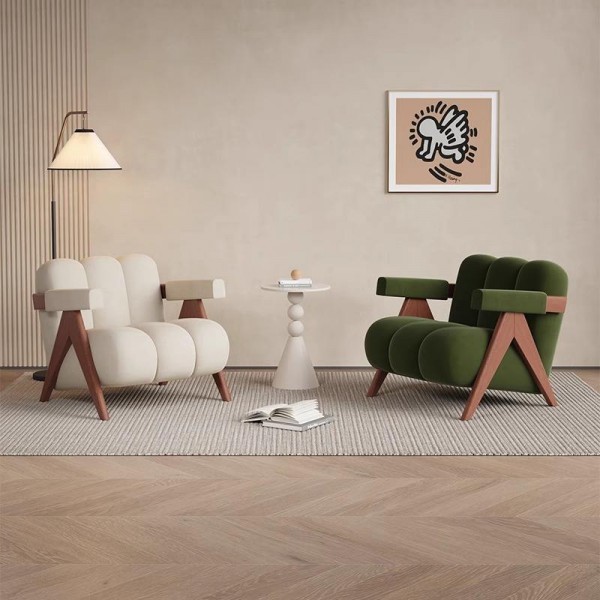 High-End Designer Solid Wood Single Sofa Chair Ancient Leisure Style for Home Office Bar Balcony Living Room Reception Rest Area