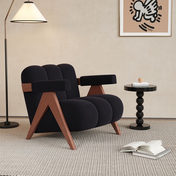 High-End Designer Solid Wood Single Sofa Chair Ancient Leisure Style for Home Office Bar Balcony Living Room Reception Rest Area