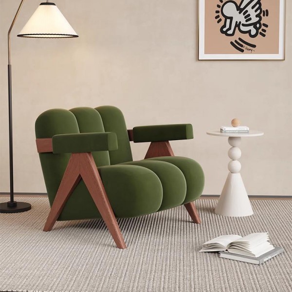 High-End Designer Solid Wood Single Sofa Chair Ancient Leisure Style for Home Office Bar Balcony Living Room Reception Rest Area