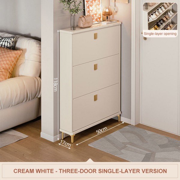 Modern Shoe Cabinet with Doors 4-Tier Wooden Entryway Storage Organizer Fits 12 Pairs