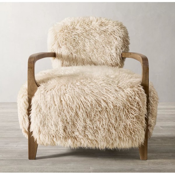 Luxury Outdoor Indoor Sofa Design Home Furniture Wooden Frame Artificial Sheepskin Lounge Chairs