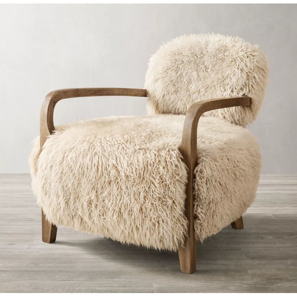 Luxury Outdoor Indoor Sofa Design Home Furniture Wooden Frame Artificial Sheepskin Lounge Chairs