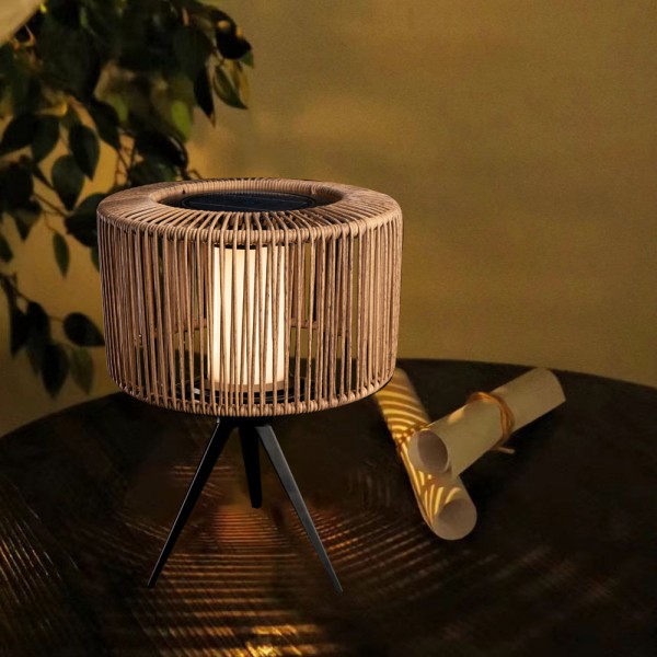 Outdoor Rattan Solar Lights Patio Garden Backyard LED Solar Powered Lighting Deck Patio Woven Landscape Modern Pendant Lamps