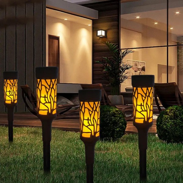 New Waterproof Solar Powered Garden Light Flame Floor Pathway Lamp Courtyard Insertion Outdoor Lawn Lamp Lights