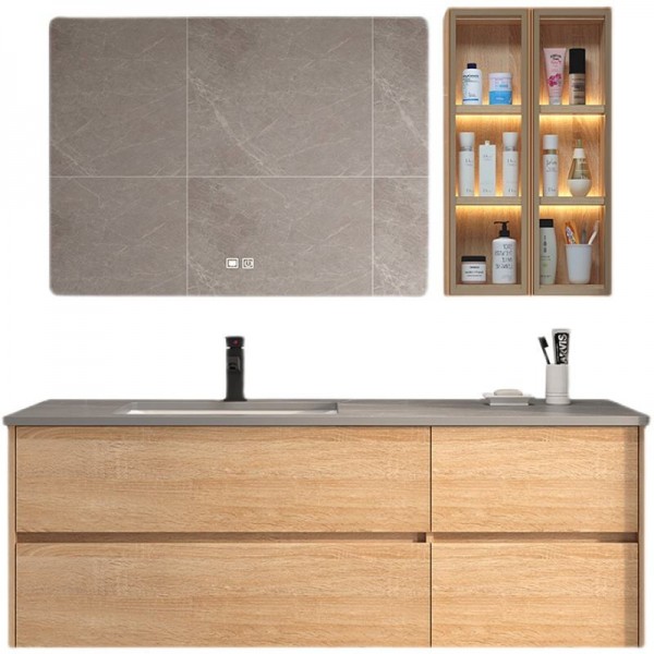 Modern luxury recessed front wall hanging bathroom vanity unit freestanding furniture cabinet solid wood door bathroom vanity unit