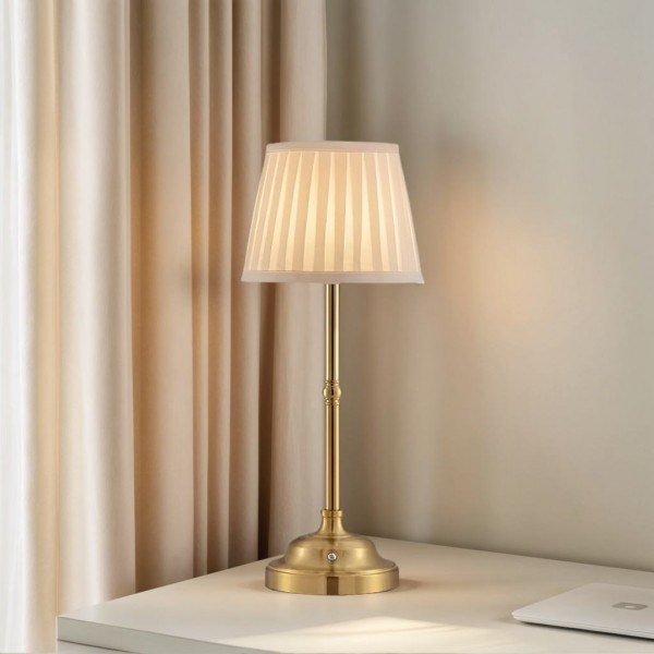 European Style Rechargeable LED Desk Lamp Fabric Cordless Battery Decorative Dining Table Light with Touch Dining Room Bedroom