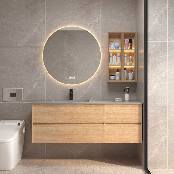 Modern luxury recessed front wall hanging bathroom vanity unit freestanding furniture cabinet solid wood door bathroom vanity unit