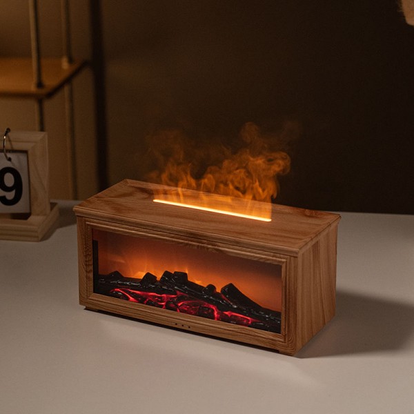 Wholesale Wood Grain Fireplace Diffuser Remote Control Wood Diffuser Humidifier Flame Essential Oil Aroma Diffusers for Home