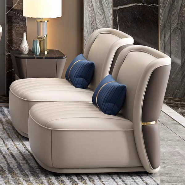 Furnistyle Modern European Style Luxury Villa Furniture Modular Genuine Leather Living Room Sets Wood Leather Sofa