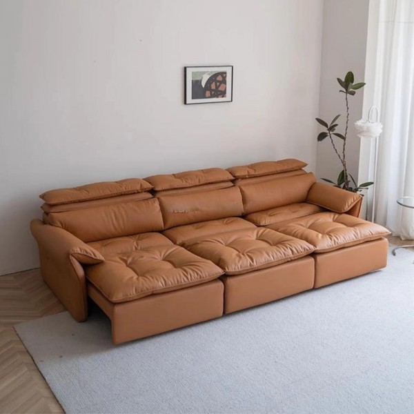 Italian Multi-functional Sofa Bed Modern Living Room Furniture Leather Sofa Bed Luxury Solid Wood Frame Three Seaters Couch