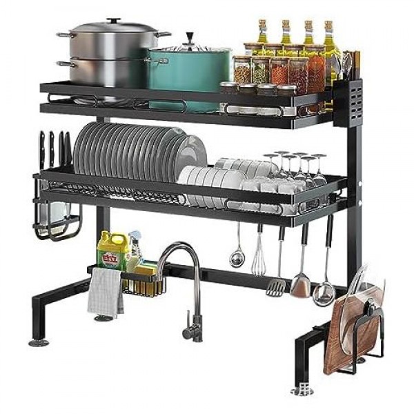 Sink-mounted household metal tray storage rack Kitchen item storage rack Drain tray Stainless steel tray and bowl drying rack