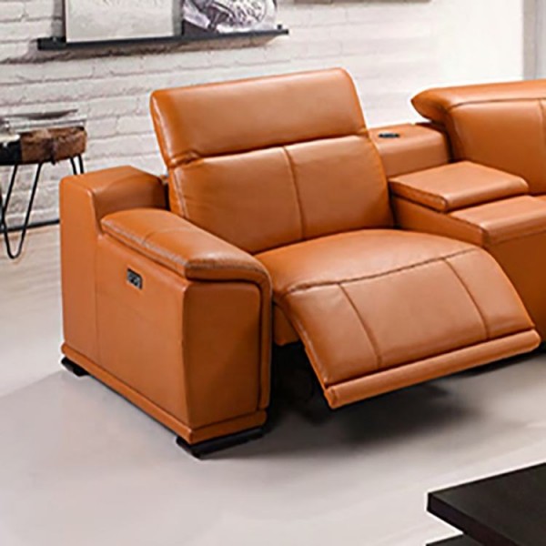 Smart Home Genuine Leather Upholstery Electric L Shape Corner Recliner Leather Sofa Set Furniture Living Room with Console Table