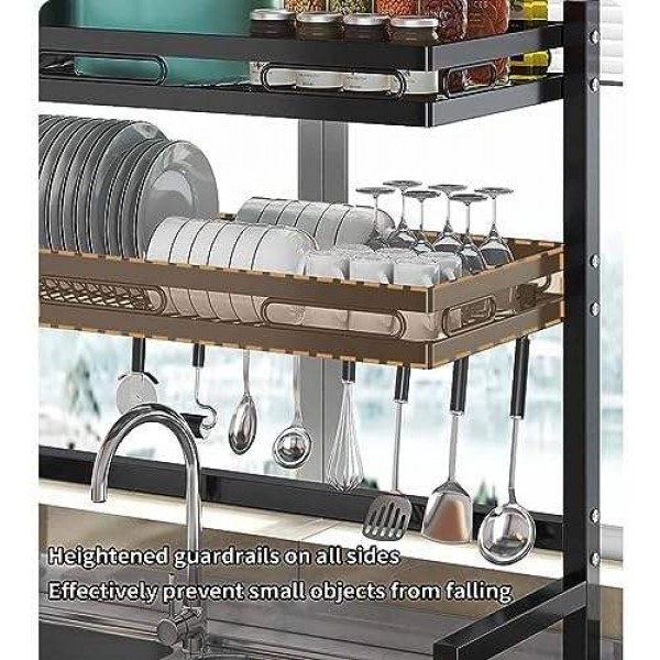 Sink-mounted household metal tray storage rack Kitchen item storage rack Drain tray Stainless steel tray and bowl drying rack