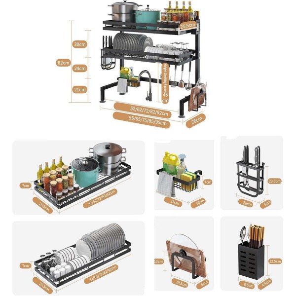 Sink-mounted household metal tray storage rack Kitchen item storage rack Drain tray Stainless steel tray and bowl drying rack