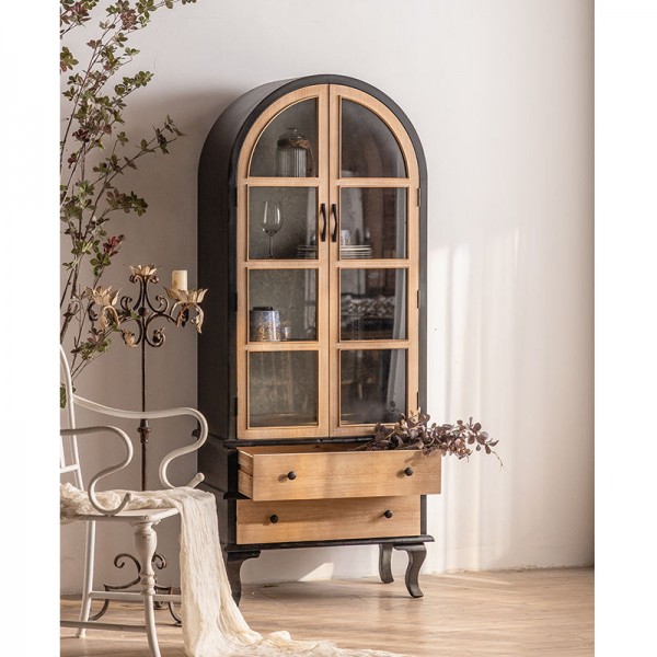 European Living Room Wooden Furniture Wood Glass Cabinets Home Decorative Kitchen Cupboards Storage Display Cabinets