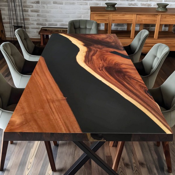 Modern Black Walnut Wood Epoxy Resin River Dining Table Home Furniture