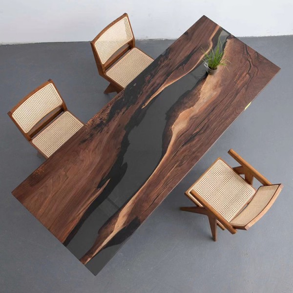 Modern Black Walnut Wood Epoxy Resin River Dining Table Home Furniture