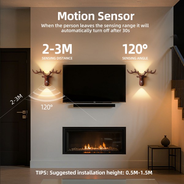 Nordic Wireless Magnetic Motion Sensor Reindeer Wall Light USB Rechargeable Night Light Stair Bedroom Bedside LED Wall Lamps