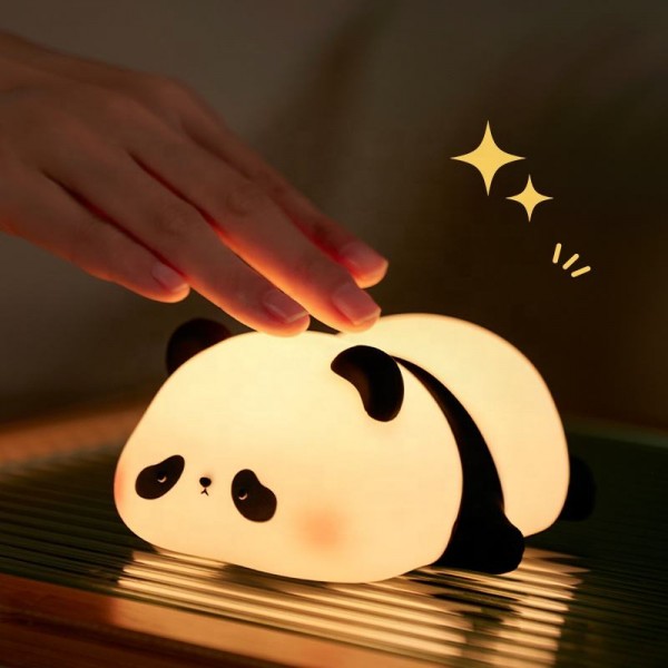 Silicone Panda Lamp 1200mah Sensitive Tap Control Warm White Breathing Light Portable LED USB Rechargeable Night Light
