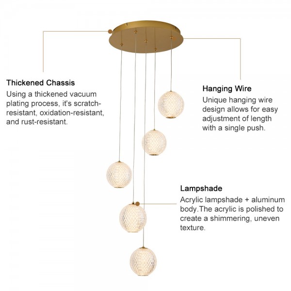 Modern Nordic Style Living Room Acrylic Aluminum Chandelier Pendant Light for Hotel Vintage Living Room Kitchen Island