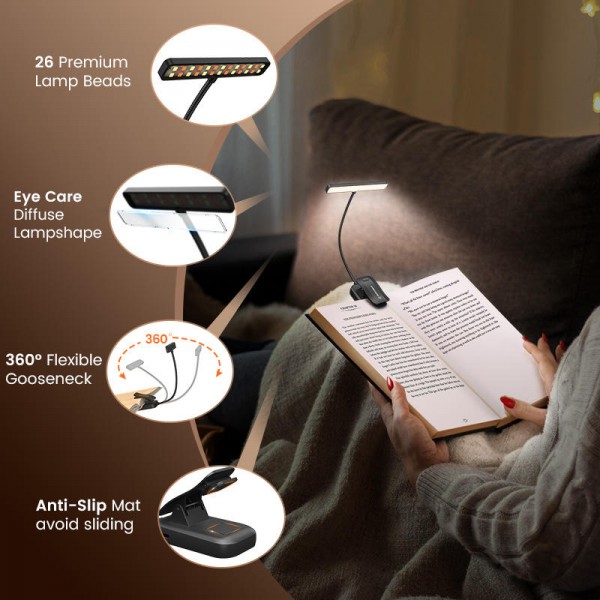 New 1200mAh Battery 90Hrs Battery Life Usb Rechargeable Book Lamp CCT Dimmable Portable Clip on Reading Light