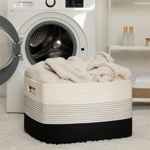 Handmade 3 Pack Toys Storage Bins Cotton Rope Woven Basket Nursery Cube Bin Cloth Storage Basket With Handles for Organizing