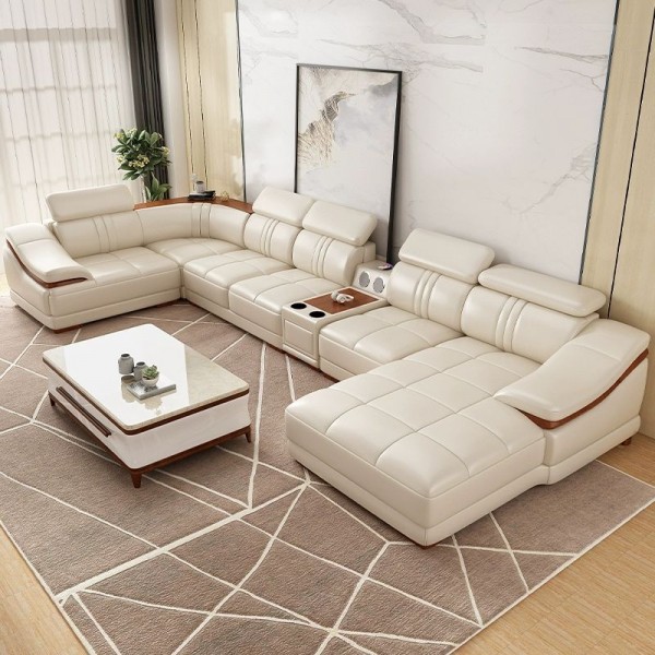 Modern Luxury Genuine Leather Sofa Set Large U-Shape Sectional Reclining for Home Hotel School Villa for Living Room Lounge