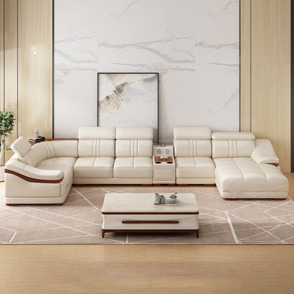 Modern Luxury Genuine Leather Sofa Set Large U-Shape Sectional Reclining for Home Hotel School Villa for Living Room Lounge