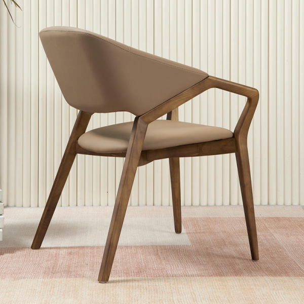 Italian Modern Designer Dining Chair Ash Solid Wood Minimalist Style PU Nappa Leather Armrests Backrest for Home Office Living