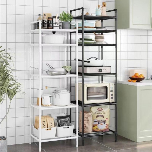 Multi-Layer Household Kitchen Storage Rack Movable Pot Tray Organizer Ceiling Floor Option Metal Microwave Shelves Organizer