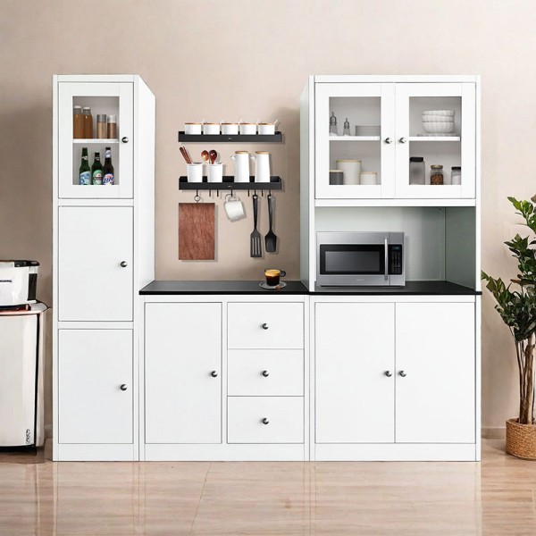Modern Home Furniture Dinning Metal Kitchen Cupboard Steel White Cabinet Restaurant Combination High Buffet Cabinet