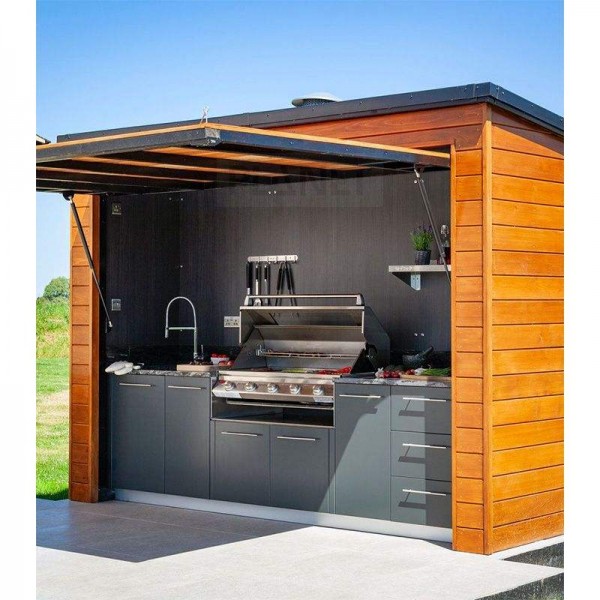 New Design Stainless Steel Outdoor Kitchen Cabinets Modern Kitchen with Stove BBQ Grill Set