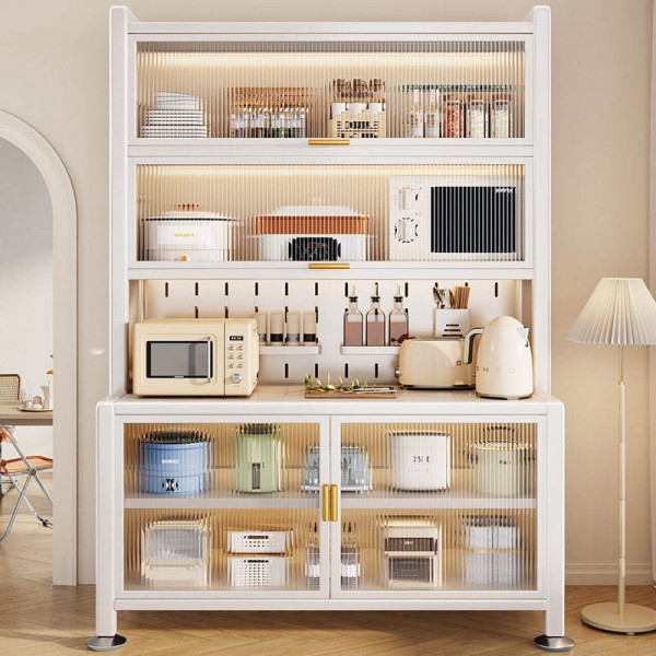 Multi Functional Kitchen Storage Cabinet with Doors Free Standing Sideboard for Pots Microwave and Dish Storage