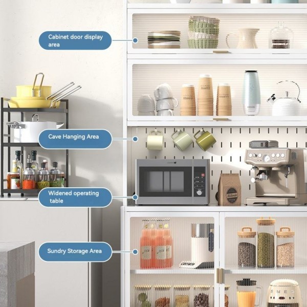 Multi Functional Kitchen Storage Cabinet with Doors Free Standing Sideboard for Pots Microwave and Dish Storage