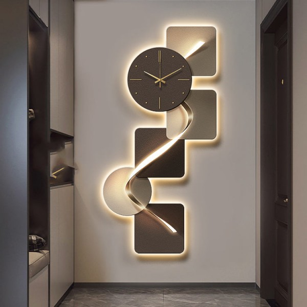 Modern Luxury Decorative Painting with Clock Led Light Wall Art Abstract Wall Hanging Painting