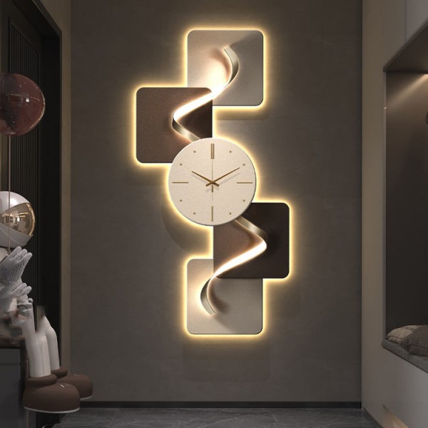 Modern Luxury Decorative Painting with Clock Led Light Wall Art Abstract Wall Hanging Painting