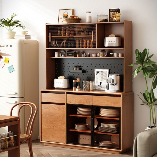 Modern European Kitchen Buffet Cabinet with Stainless Steel and Glass Adjustable Height Custom Size