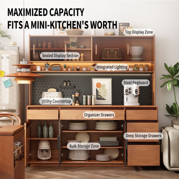 Modern European Kitchen Buffet Cabinet with Stainless Steel and Glass Adjustable Height Custom Size