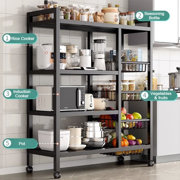 Multifunctional Kitchen Organizer Shelf Rolling Cart Microwave Oven Storage Rack Vegetable Fruit Basket Kitchen Islands Carts