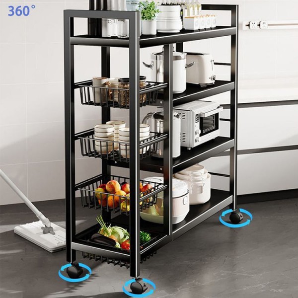 Multifunctional Kitchen Organizer Shelf Rolling Cart Microwave Oven Storage Rack Vegetable Fruit Basket Kitchen Islands Carts