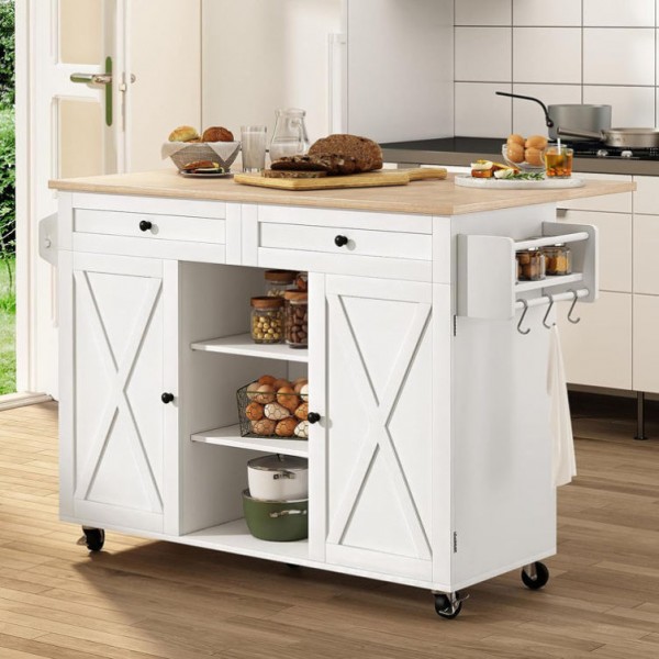 Factory Direct Kitchen Island on Wheels with Storage Cabinet Drop Leaf Countertop
