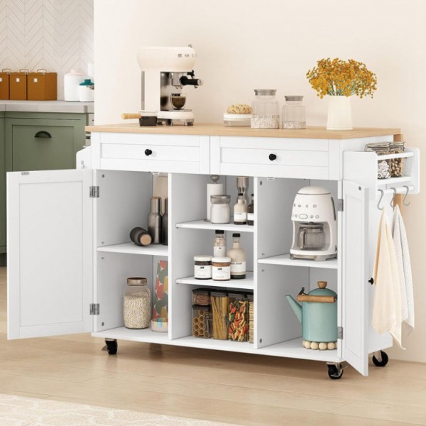 Factory Direct Kitchen Island on Wheels with Storage Cabinet Drop Leaf Countertop