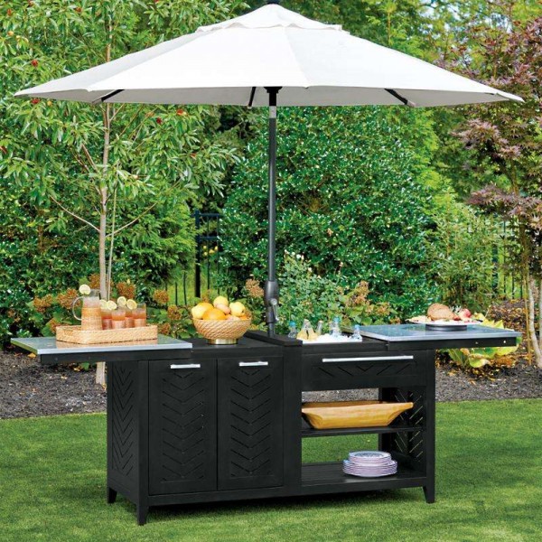 New Design Outdoor Kitchen Cabinet Extendable Island Outdoor Kitchen Cabinet Set with Umbrella Hole and Side Drawer