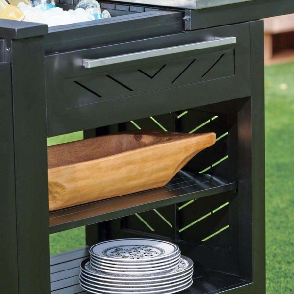 New Design Outdoor Kitchen Cabinet Extendable Island Outdoor Kitchen Cabinet Set with Umbrella Hole and Side Drawer